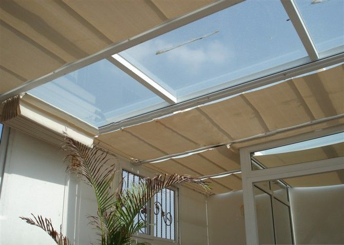 室內(nèi)玻璃采光頂遮陽簾,電動雙軌折疊式天棚簾